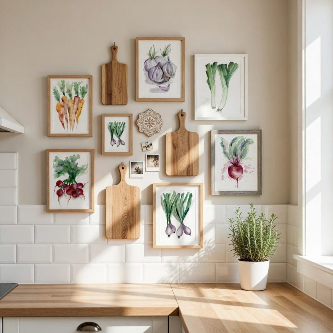 rustic vegetable kitchen prints | 3-piece wall art |... Watercolor Vegetables Art Set | Botanical Prints | Farmhouse ...