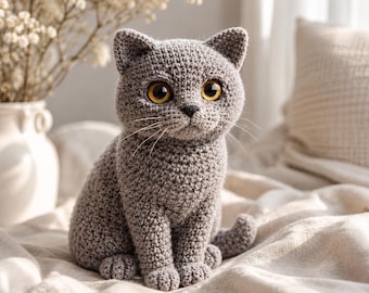 Patrón de gato a crochet, tutorial de amigurumi de British Shorthair (descarga en PDF)