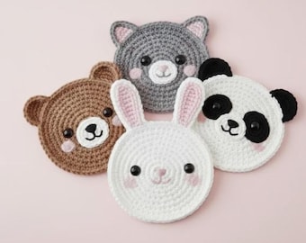 Posavasos de animales de ganchillo / Decoración de habitación infantil hecha a mano con osos, conejos y gatos