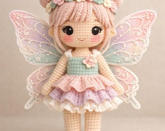 Muñeca de hada de ganchillo hecha a mano / Decoración infantil en tonos pastel