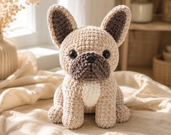 Patrón de ganchillo para bulldog francés en PDF, tutorial de amigurumi para perros (descarga digital)