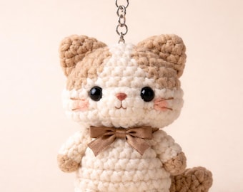 Llavero de gato a crochet / Amigurumi hecho a mano con lazo