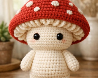 Patrón de muñeco de hongo a crochet: Tutorial de peluche de hongo amigurumi (Descarga en PDF)