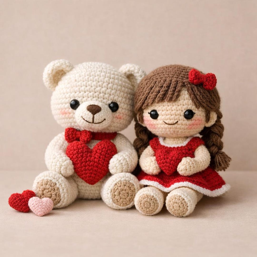Handmade Crochet Teddy Bear Couple Doll | Amigurumi Love Couple With ...
