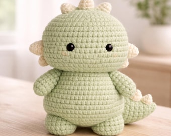Dinosaurio de peluche a crochet hecho a mano / Dinosaurio amigurumi verde pastel