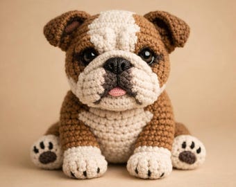 Peluche de bulldog a crochet / Perro amigurumi hecho a mano / Regalo para amantes de los perros / Decoración infantil / (PDF) Descargar