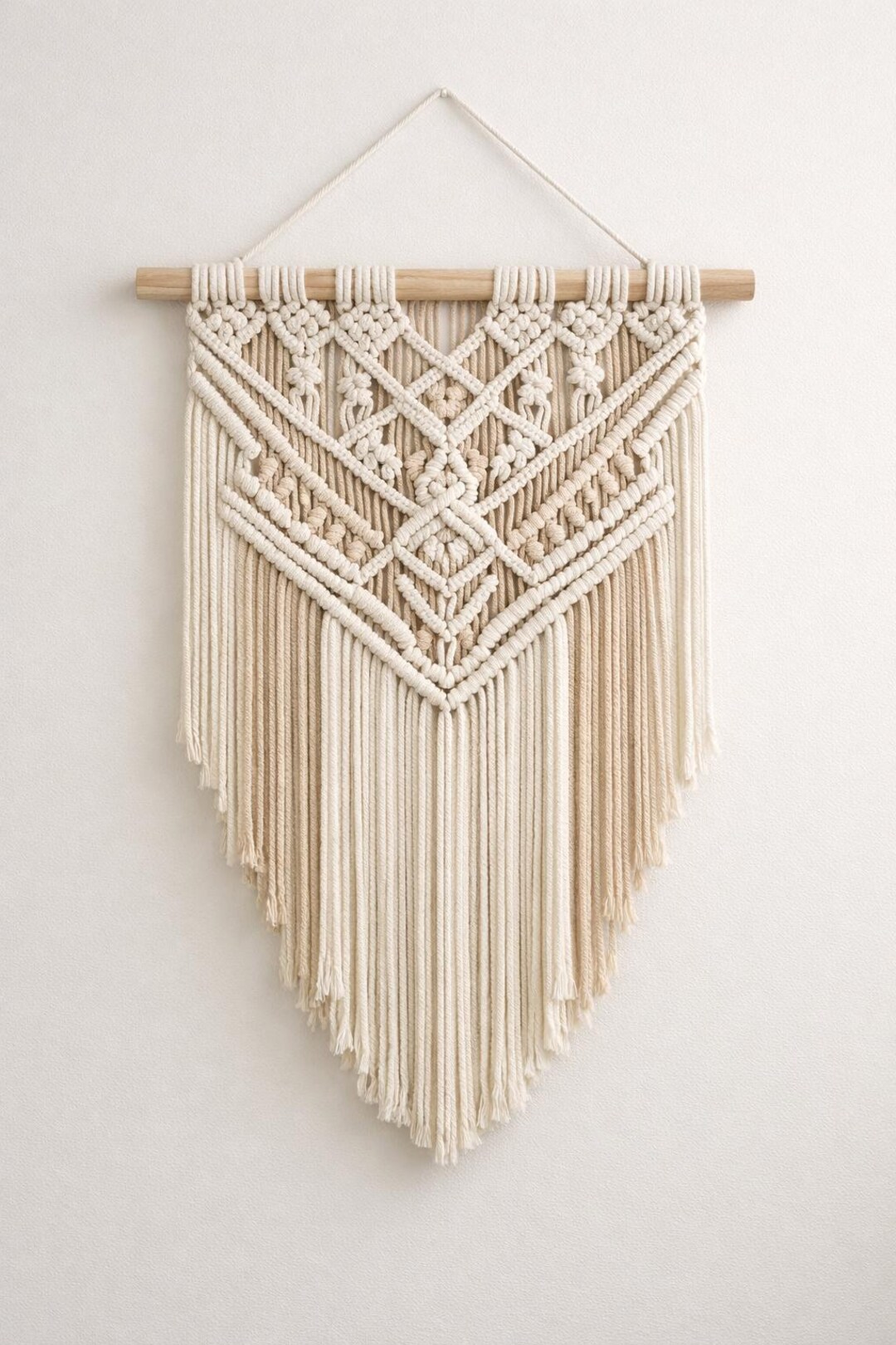 Handmade Macrame Wall Hanging | Boho Fiber Art With Wooden Dowel - Etsy