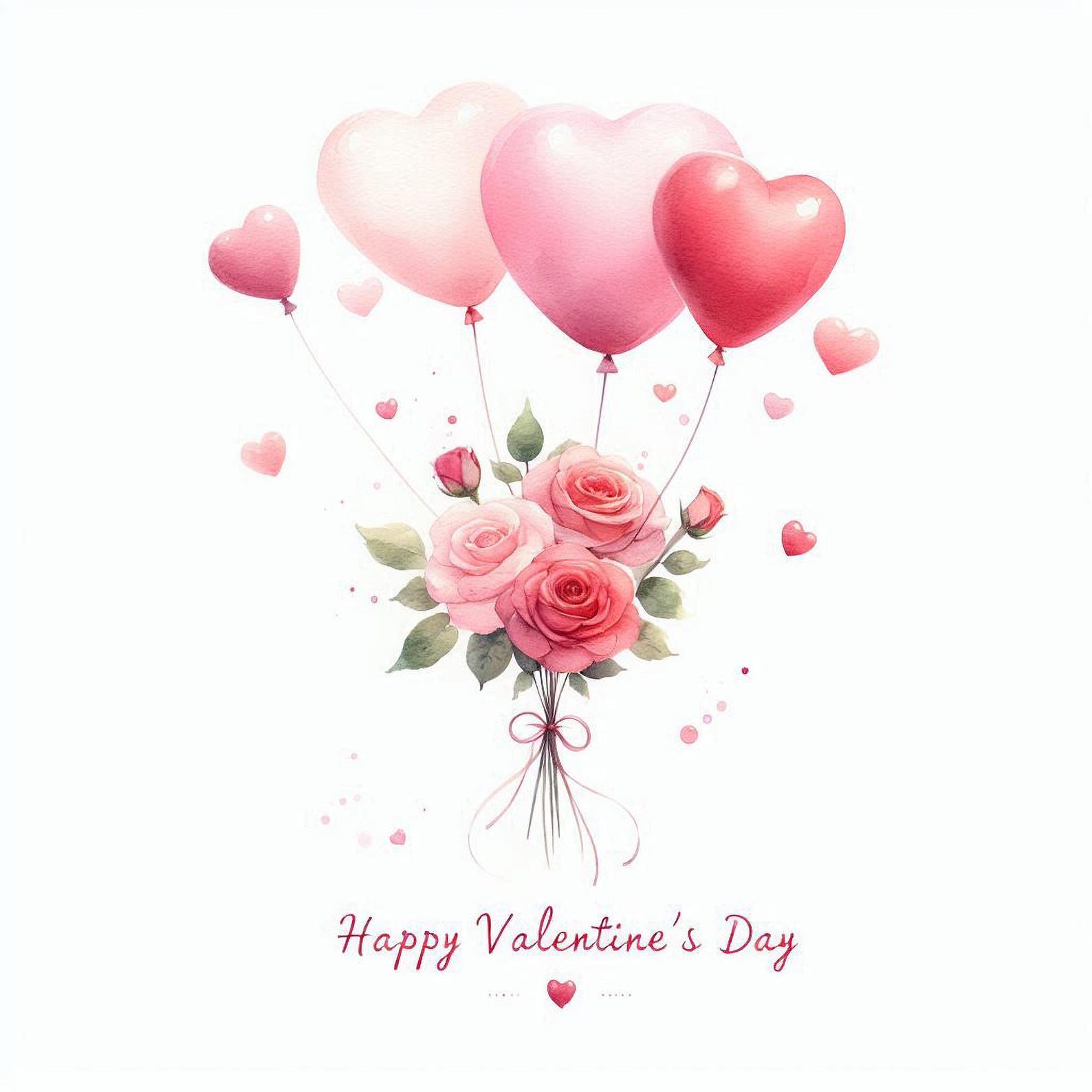 20 Watercolor Valentine's Day Clipart: Pink Roses and Heart Balloons ...