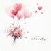 20 Watercolor Valentine's Day Clipart: Pink Roses and Heart Balloons ...
