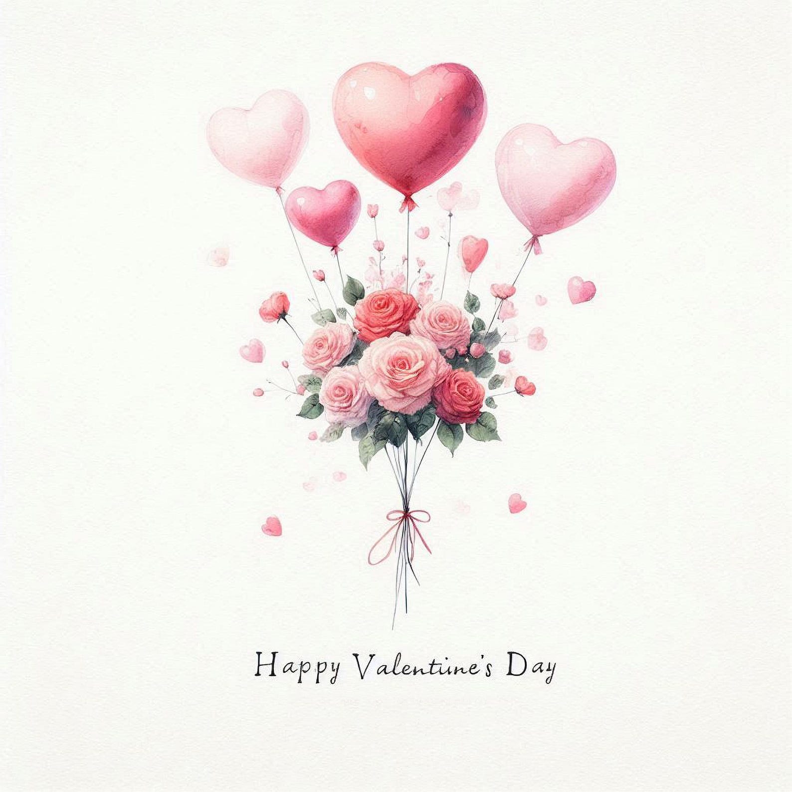 20 Watercolor Valentine's Day Clipart: Pink Roses and Heart Balloons ...