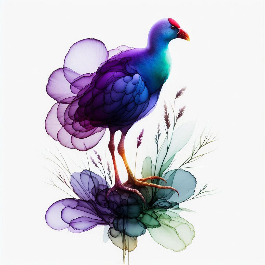 Ethereal Purple Bird Art | Abstract Swamphen Illustration | Modern Ink ...
