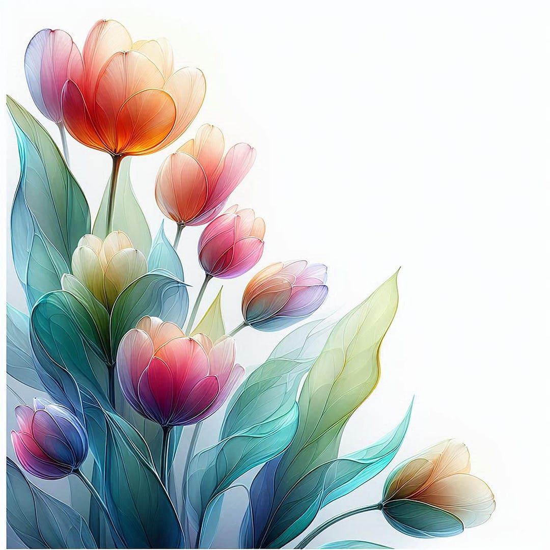 10 Tulip Wall Art Set, Alcohol Ink Floral Illustration Prints, Modern ...