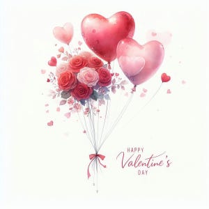 20 Watercolor Valentine's Day Clipart: Pink Roses and Heart Balloons ...