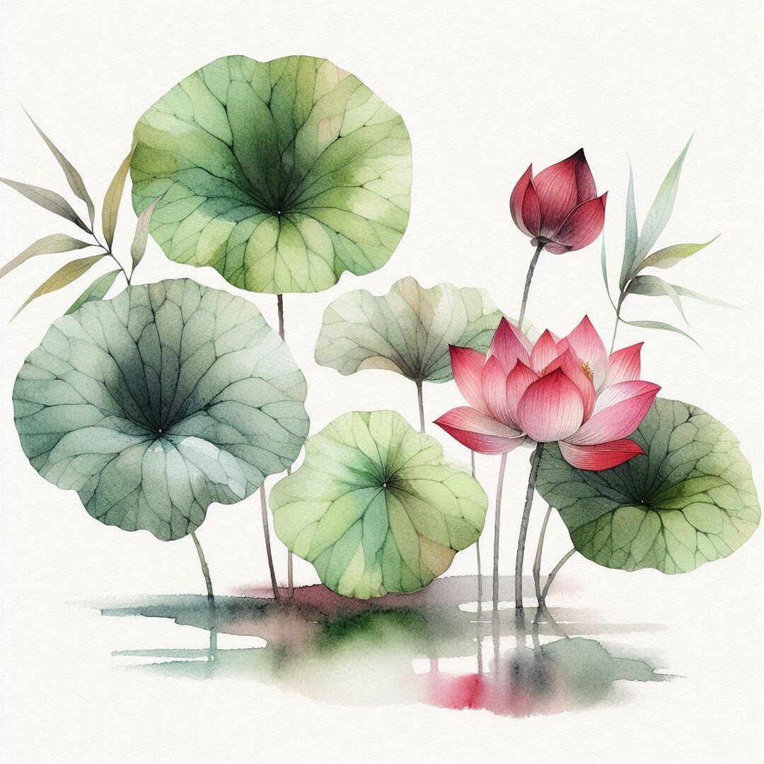 6 Watercolor Lotus Wall Art Set | Zen Botanical Prints | Minimalist ...