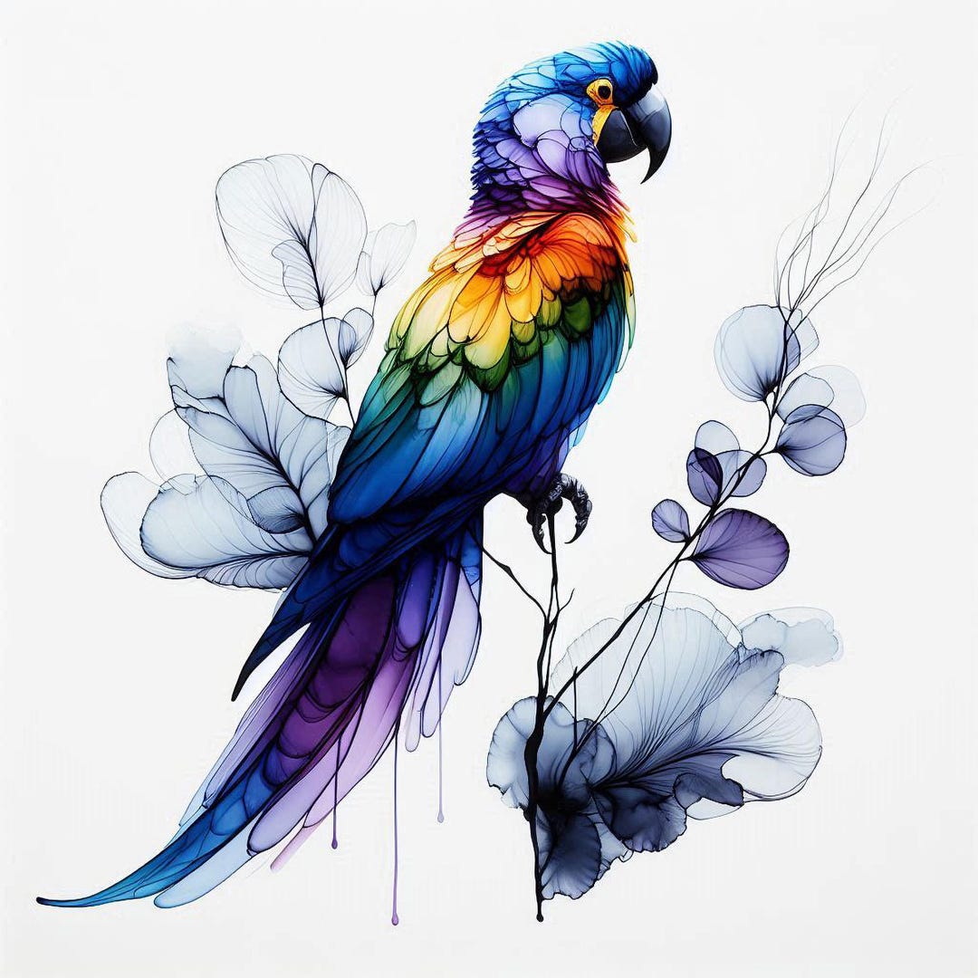 14 Colorful Parrot Alcohol Ink Art, Abstract Macaw Digital Print ...