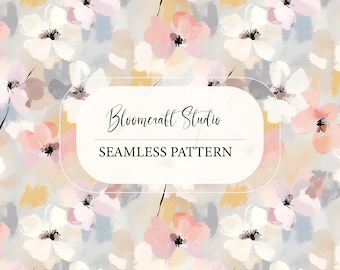 Abstract Watercolor Floral Seamless Pattern, Pastel Blush Flowers Modern Botanical Background for Fabric, Wallpaper, Digital Paper