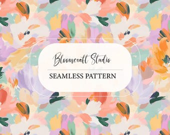 Seamless Abstract Floral Pattern Pastel | Colorful Painted Digital Paper | Modern Artistic Repeating Design for Fabric & POD