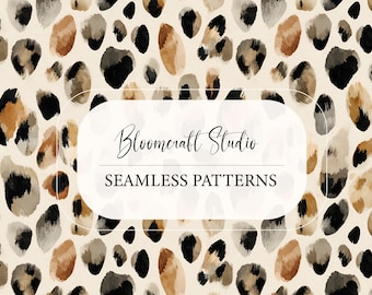 Seamless Leopard Watercolor Pattern Neutral Animal Print Beige Brown Black Modern Boho Texture Abstract Spots Fabric Wallpaper Design