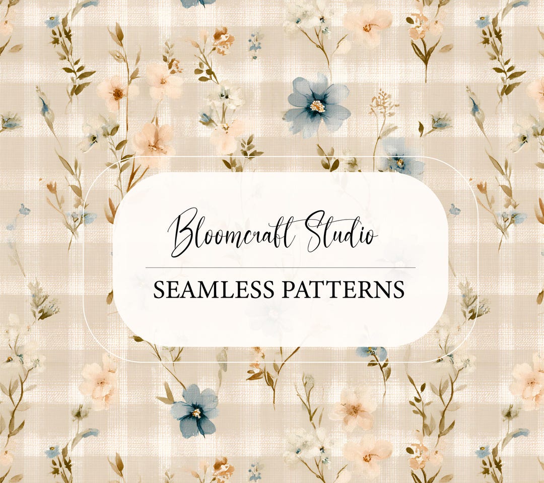 Floral Gingham Seamless Pattern Watercolor Cottagecore Digital Paper ...