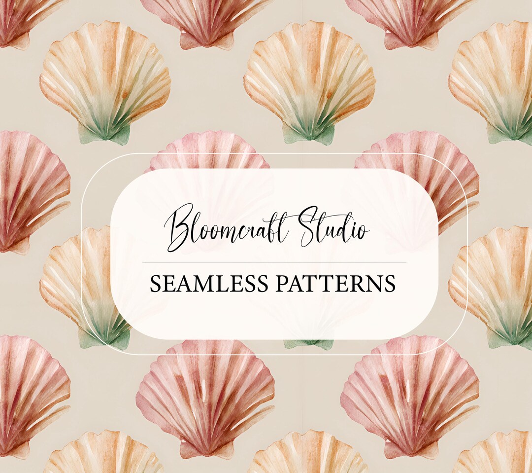 Watercolor Seashell Seamless Pattern, Coastal Shell Repeat, Beach ...