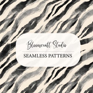Seamless Watercolor Zebra Pattern Black Gray Animal Print Abstract Brush Strokes Monochrome Texture Modern Fabric Wallpaper Design