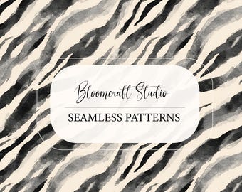 Seamless Watercolor Zebra Pattern Black Gray Animal Print Abstract Brush Strokes Monochrome Texture Modern Fabric Wallpaper Design