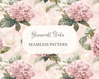 Seamless Hydrangea Pattern Blush Pink | Romantic Floral Digital Paper | Botanical Repeating Design for Fabric, POD & Decor