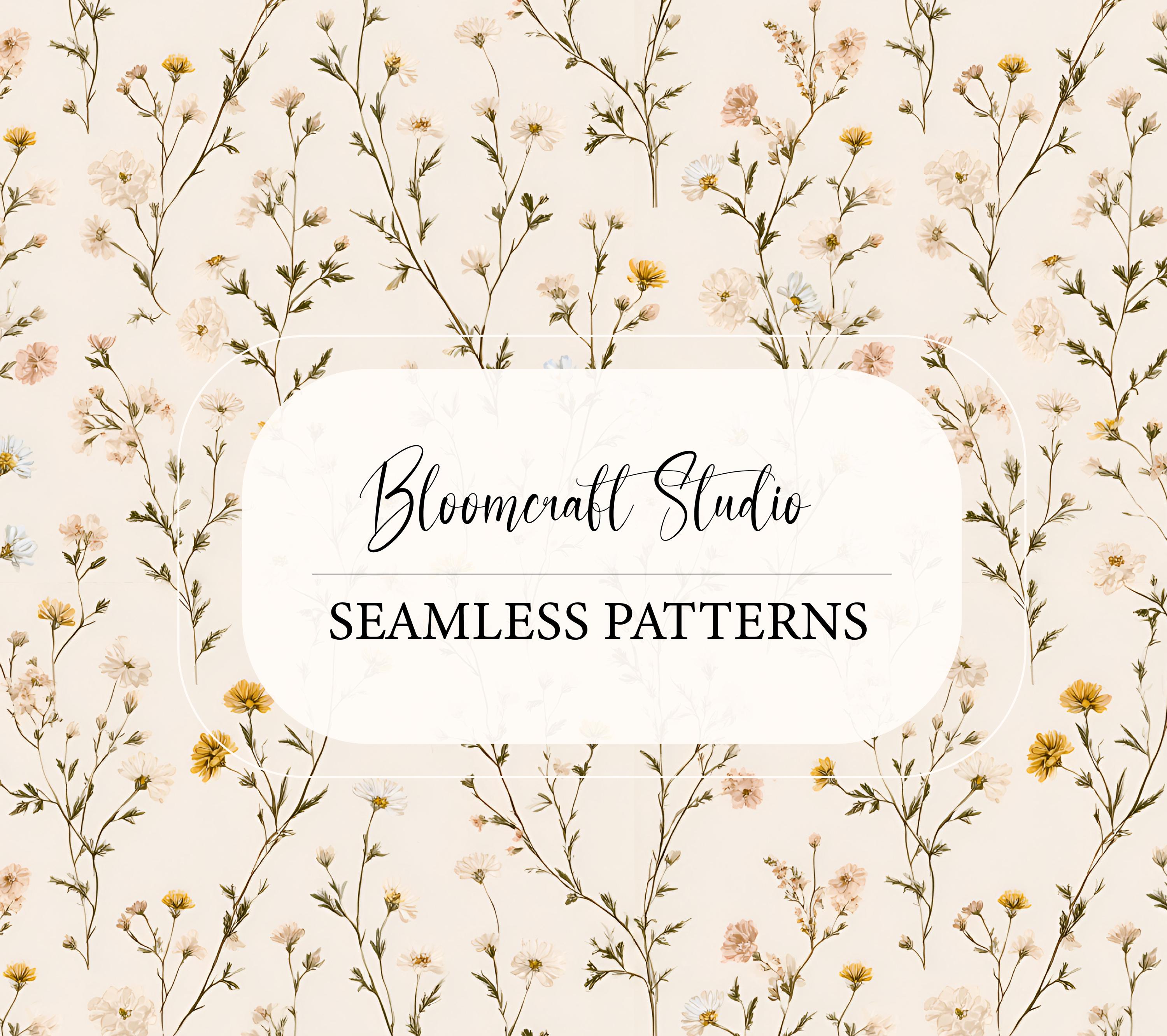 Delicate Wildflower Seamless Pattern, Soft Botanical Floral Repeat, Vintage Meadow Flowers Pattern for Fabric, Wallpaper, Wrapping Paper