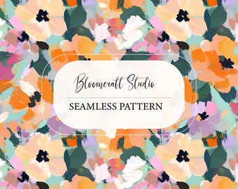 Seamless Abstract Floral Pattern | Colorful Painted Digital Paper | Modern Artistic Repeating Design for Fabric, POD & Wallpaper