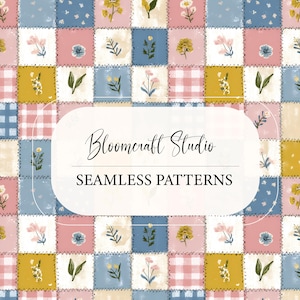 Vintage Floral Patchwork Seamless Patterns Bundle Quilted Cottage Style Fabric Squares Rustic Shabby Chic Background Digital Paper Set