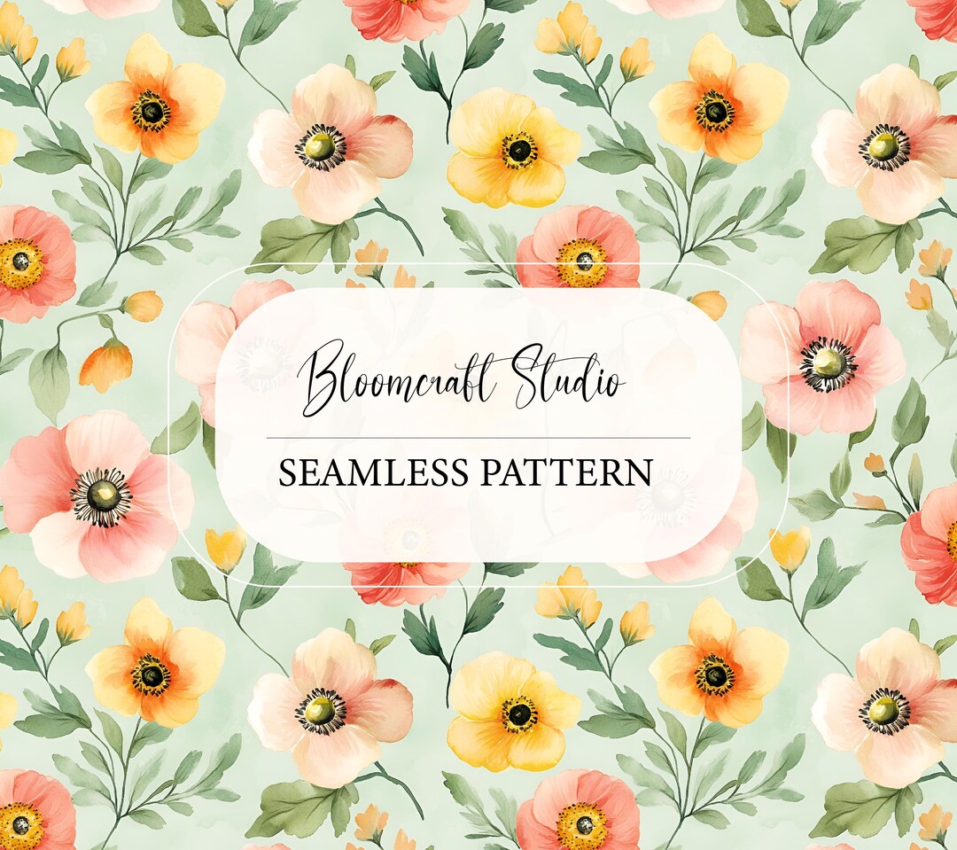 Pastel Floral Seamless Pattern, Soft Spring Flowers Repeat on Mint ...
