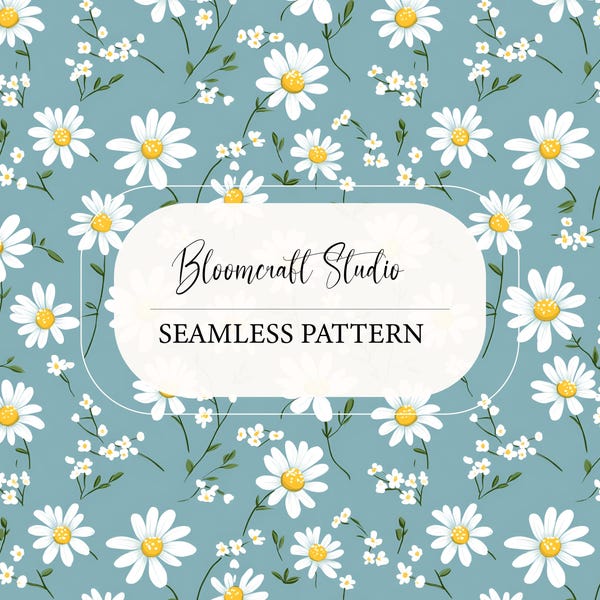 Seamless Daisy Pattern | Floral Digital Paper | Cottagecore Flower Background | Spring Summer Surface Design