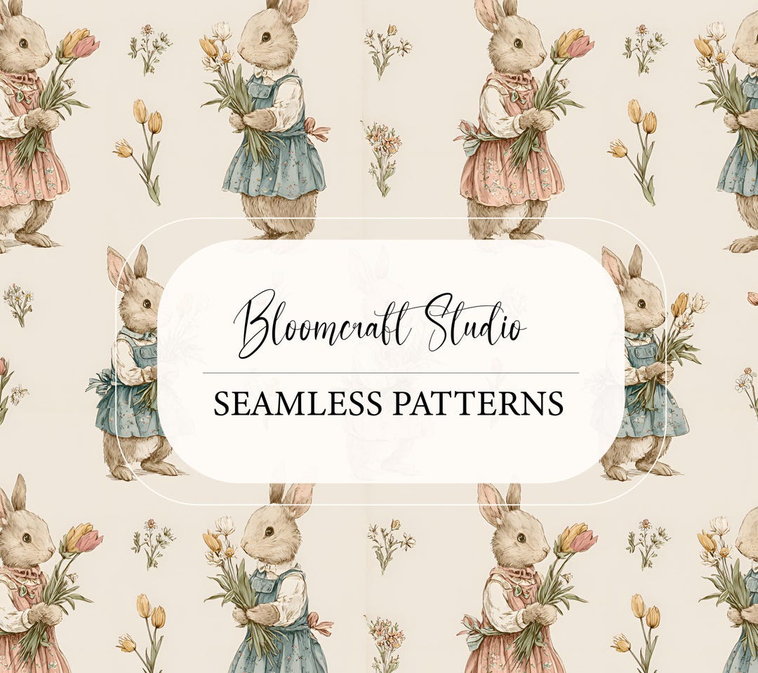 Vintage Rabbit Pattern Seamless Vintage Bunny Pattern With Flowers – Cute Rabbit Illustration ...