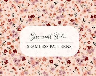 Seamless Watercolor Floral Pattern in Blush Pink and Burgundy – Romantic Vintage Flowers, Spring Botanical Digital Paper