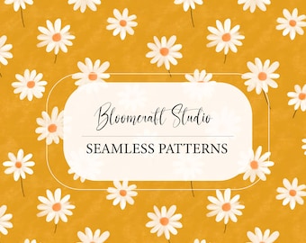 Yellow Daisy Seamless Pattern Floral Summer Background White Flowers Cute Botanical Print Cottagecore Fabric Digital Paper
