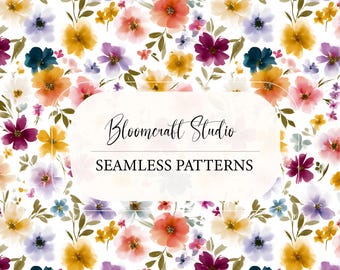 Watercolor Wildflower Seamless Pattern, Soft Floral Digital Paper, Pastel Botanical Print, Spring Fabric, Cottagecore Wallpaper Design