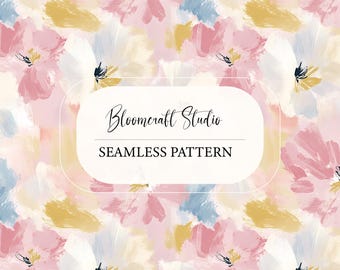 Abstract Floral Watercolor Seamless Pattern, Pastel Blush Pink Flowers Modern Botanical Background for Fabric, Wallpaper