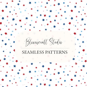 Patriotic Stars Seamless Pattern Red Blue Scattered Stars Digital Paper Americana Background Fourth of July Fabric Print Design