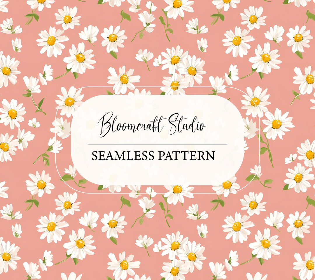 Seamless Daisy Floral Pattern, White Daisies on Coral Pink Background ...