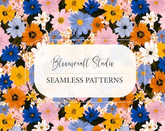 Bright Floral Seamless Pattern Colorful Wildflowers Retro Botanical Print Summer Flower Digital Paper Fabric Wallpaper Design
