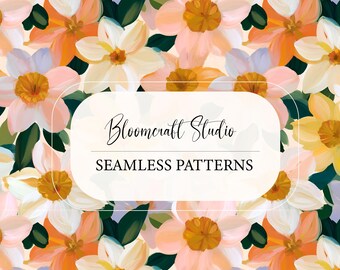 Hand Painted Daffodil Seamless Pattern, Spring Floral Digital Paper, Painterly Narcissus Print, Cottagecore Fabric, Wallpaper Design