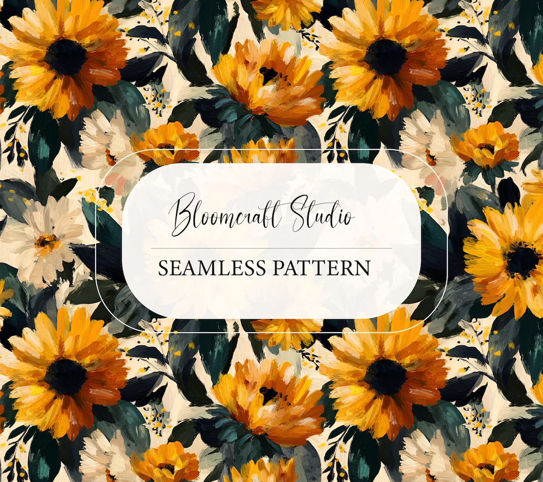 Seamless Sunflower Floral Pattern Hand Painted Oil Style Yellow Flowers ...