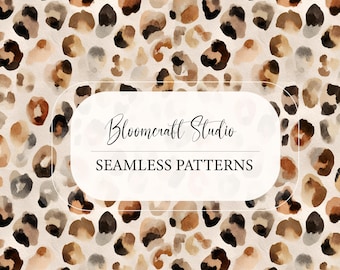 Neutral Leopard Seamless Pattern Bundle Watercolor Animal Print Digital Paper Safari Spots Background for Fabric Scrapbook Wallpaper