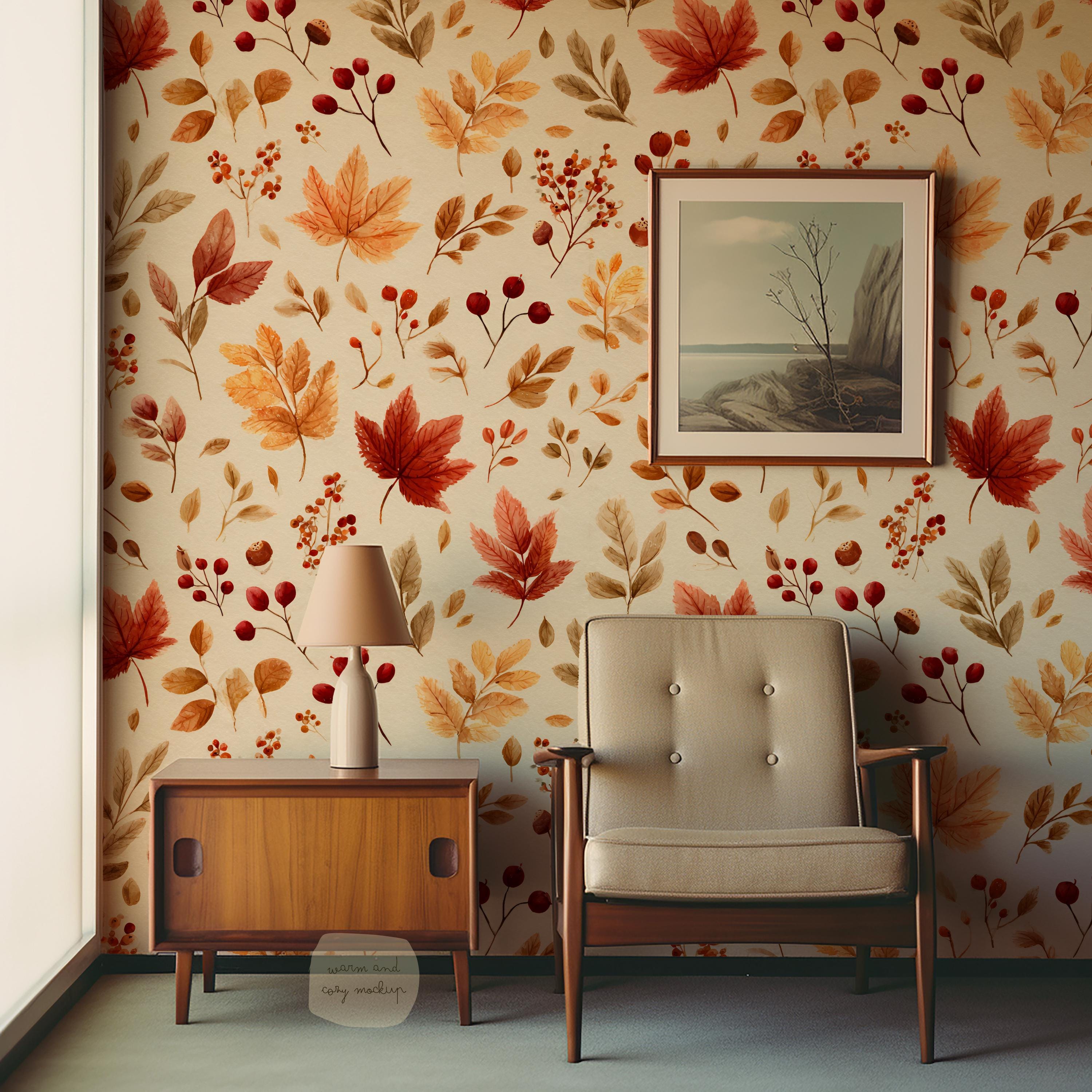 Autumn Leaves Seamless Pattern Watercolor Fall Foliage Digital Paper ...
