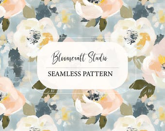 Abstract Watercolor Floral Seamless Pattern, Pastel Blush Flowers Modern Botanical Background for Fabric, Wallpaper, Digital Paper