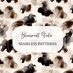 Seamless Watercolor Abstract Pattern Neutral Black Brown Beige Ink Blots Organic Texture Modern Minimal Boho Fabric Wallpaper Design