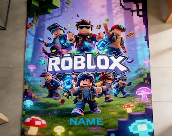 Custom Name Roblox Blanket, Skyblock City Gaming Fleece Throw Gift for Kids