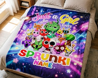 Custom Personalized Just A Girl Who Loves Sprunki Throw Blanket,Custom Name Cartoon Blanket Throw,Girls Keepsake Gift