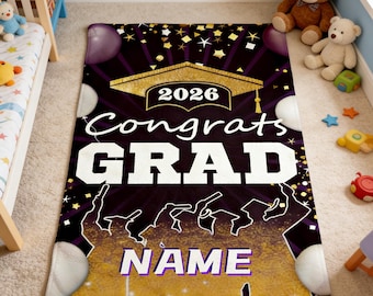 Custom Name Congrats Grad 2026 Blanket, Personalized Graduation Throw