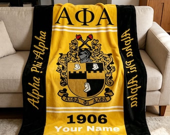Personalized Alpha Phi Alpha Blanket, Custom Name Fraternity Throw Blanket, Soft Greek Life Gift for AΦA Brothers, 1906 Frat Gift for Him